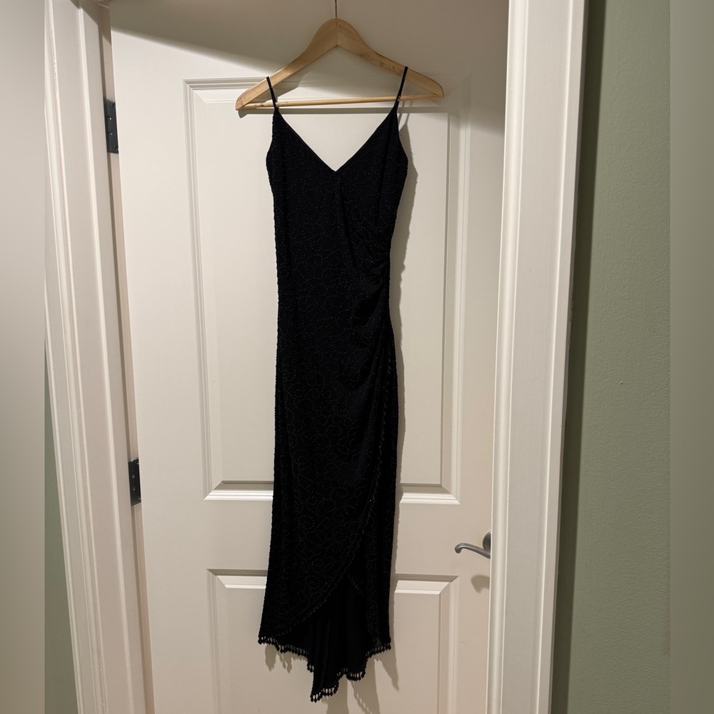 Vintage BETSEY JOHNSON Black Beaded Evening Gown, Size S